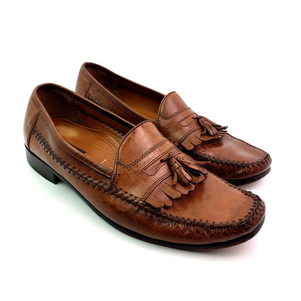 Bostonian Mens Size 11 Brown Leather Slip On Formal Tassel Loafer Shoes